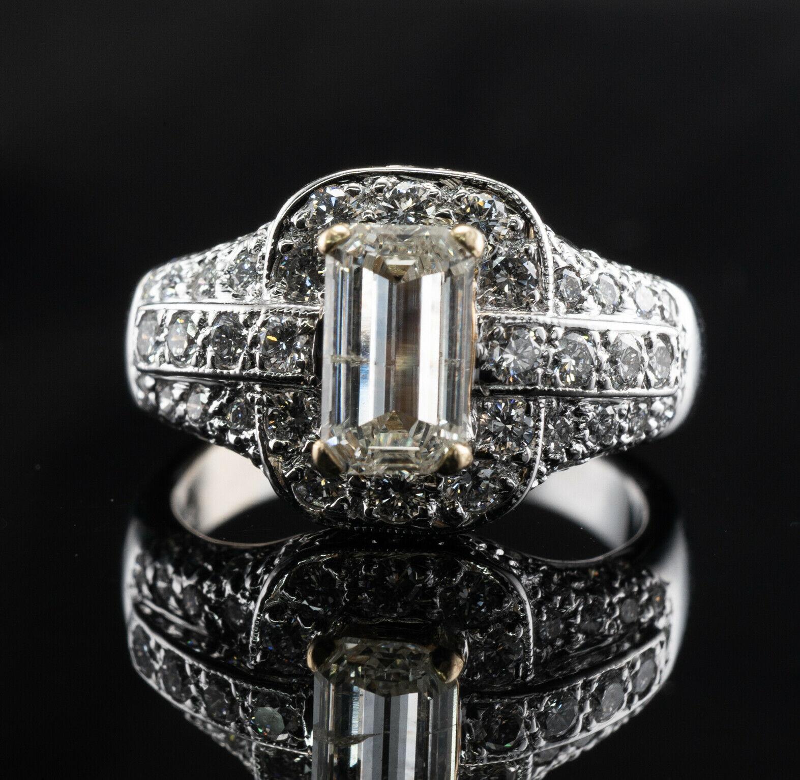 Emerald Cut Diamond Ring 18K White Gold Band Vintage Estate 3.10 TDW Engagement For Sale
