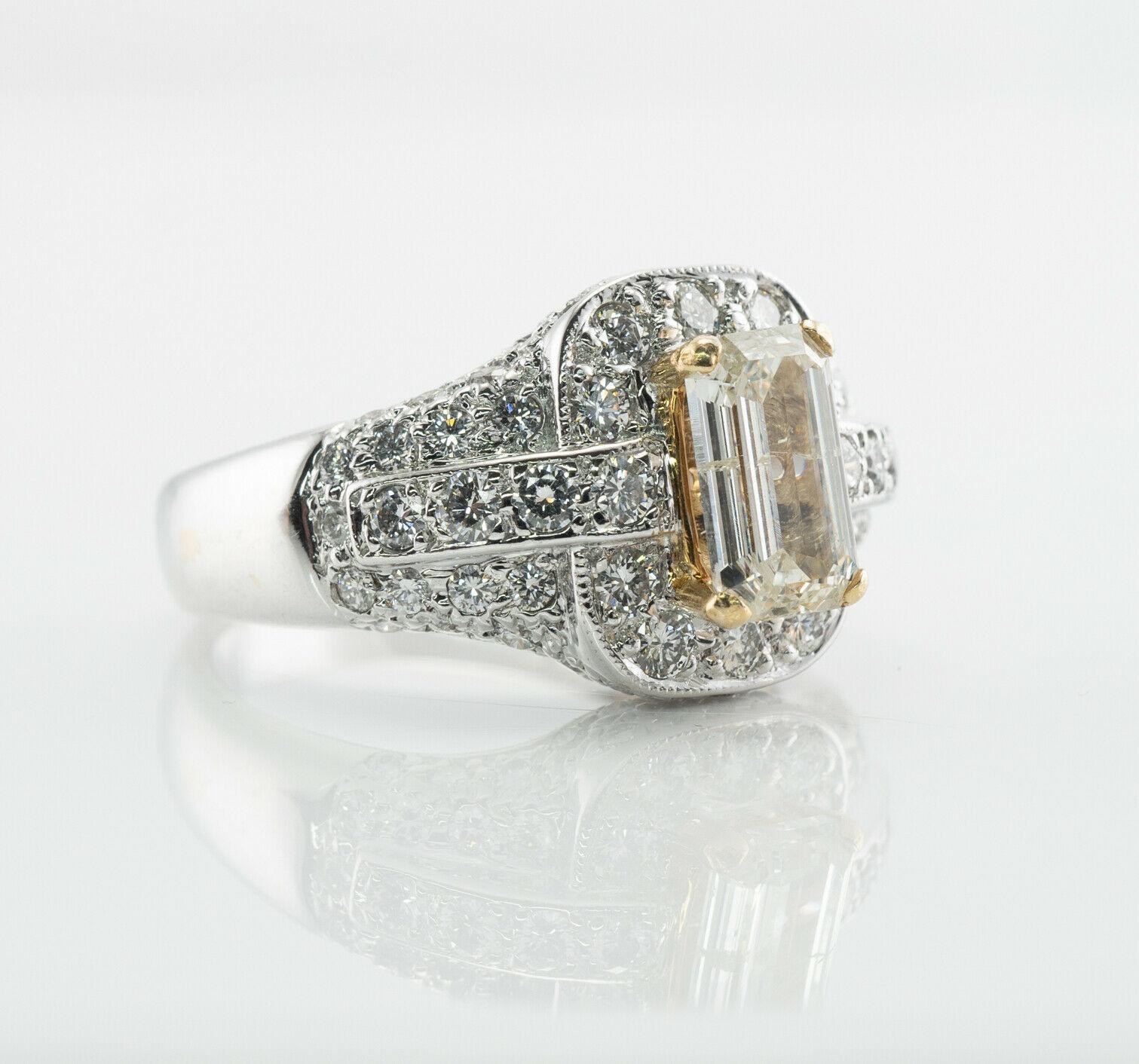 Women's or Men's Diamond Ring 18K White Gold Band Vintage Estate 3.10 TDW Engagement For Sale