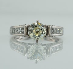 Diamond Ring 18K White Gold Engagement Old European Cut 2.05 TDW