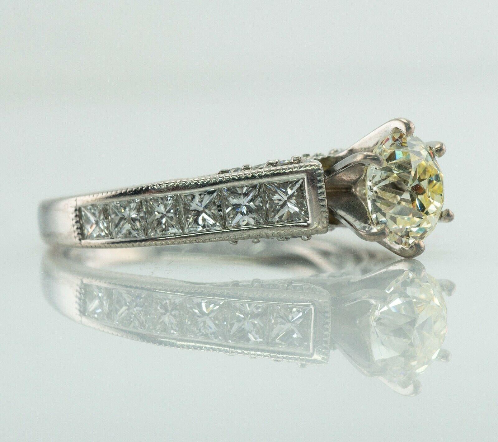Women's Diamond Ring 18K White Gold Engagement Old European Cut 2.05 TDW For Sale