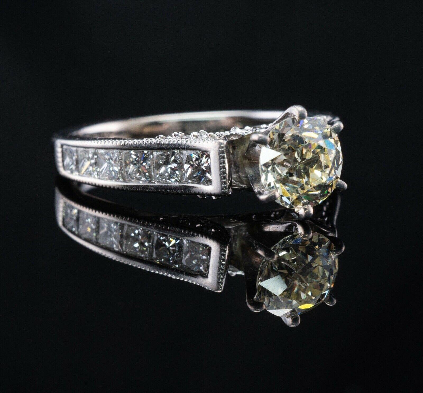 Diamond Ring 18K White Gold Engagement Old European Cut 2.05 TDW For Sale 4