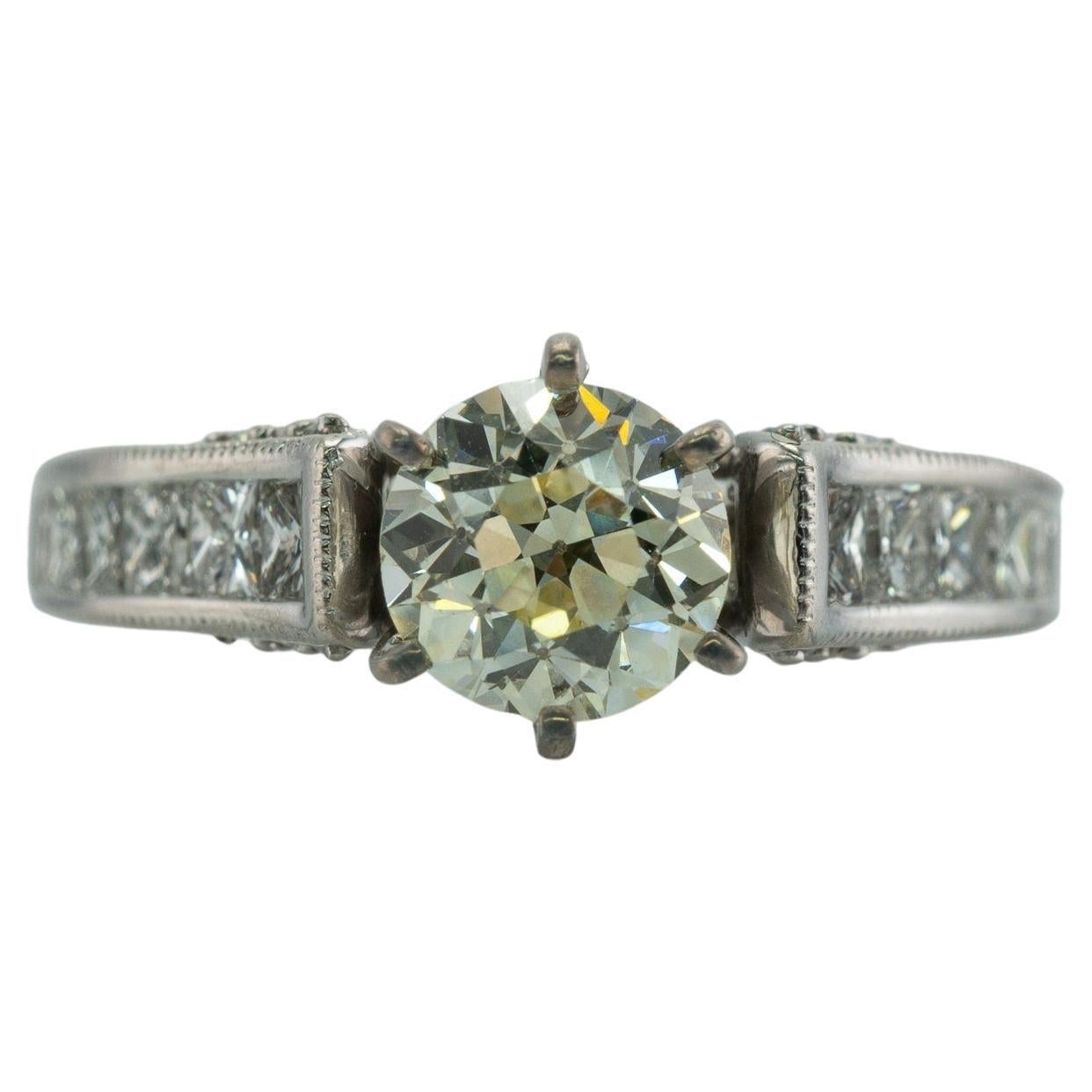 Diamantring 18K Weißgold Verlobung Alter Europäischer Schliff 2,05 TDW im Angebot