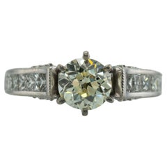 Diamond Ring 18K White Gold Engagement Old European Cut 2.05 TDW