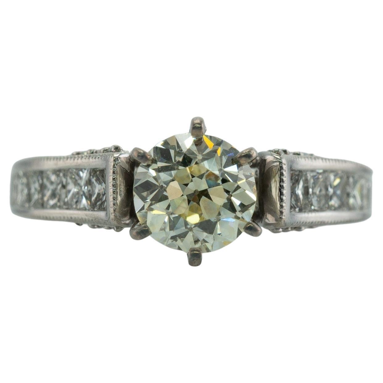 Diamond Ring 18K White Gold Engagement Old European Cut 2.05 TDW For Sale