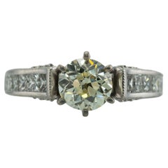 Vintage Diamond Ring 18K White Gold Engagement Old European Cut 2.05 TDW