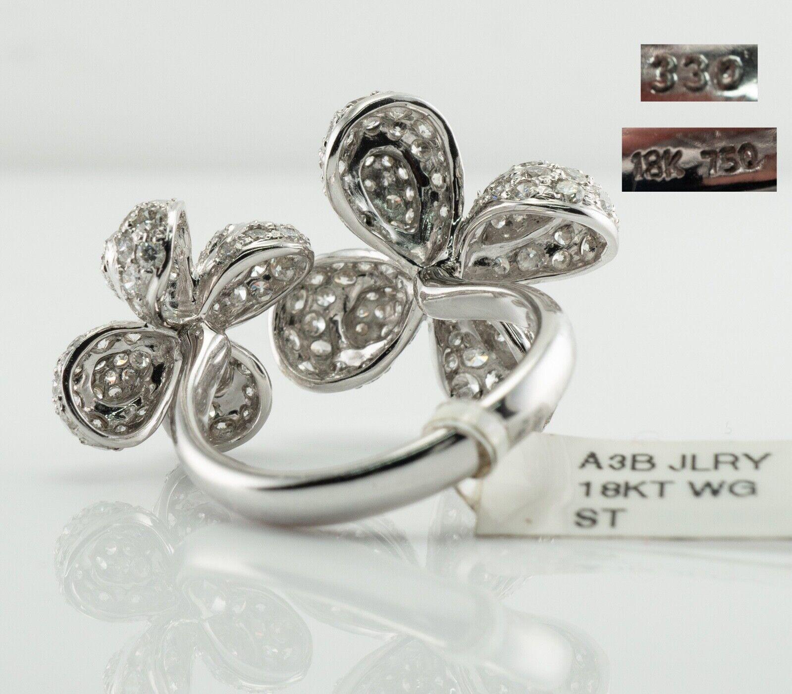 Natural Diamond Ring 18K White Gold Flower Cocktail 3.30 TDW In Good Condition For Sale In East Brunswick, NJ
