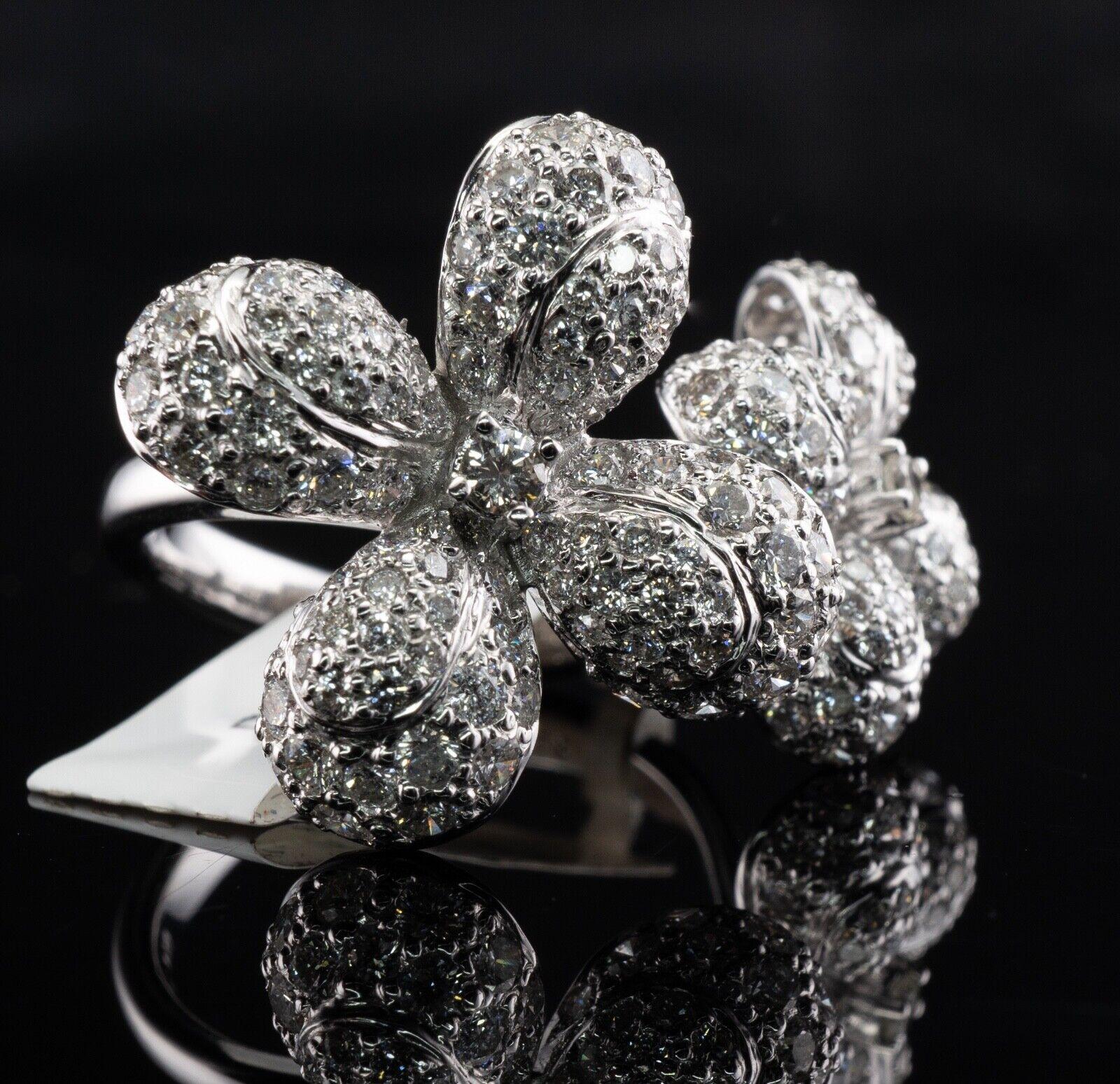 Diamantring 18K Weißgold Blumen-Cocktail mit Diamant 3,30 TDW Damen im Angebot