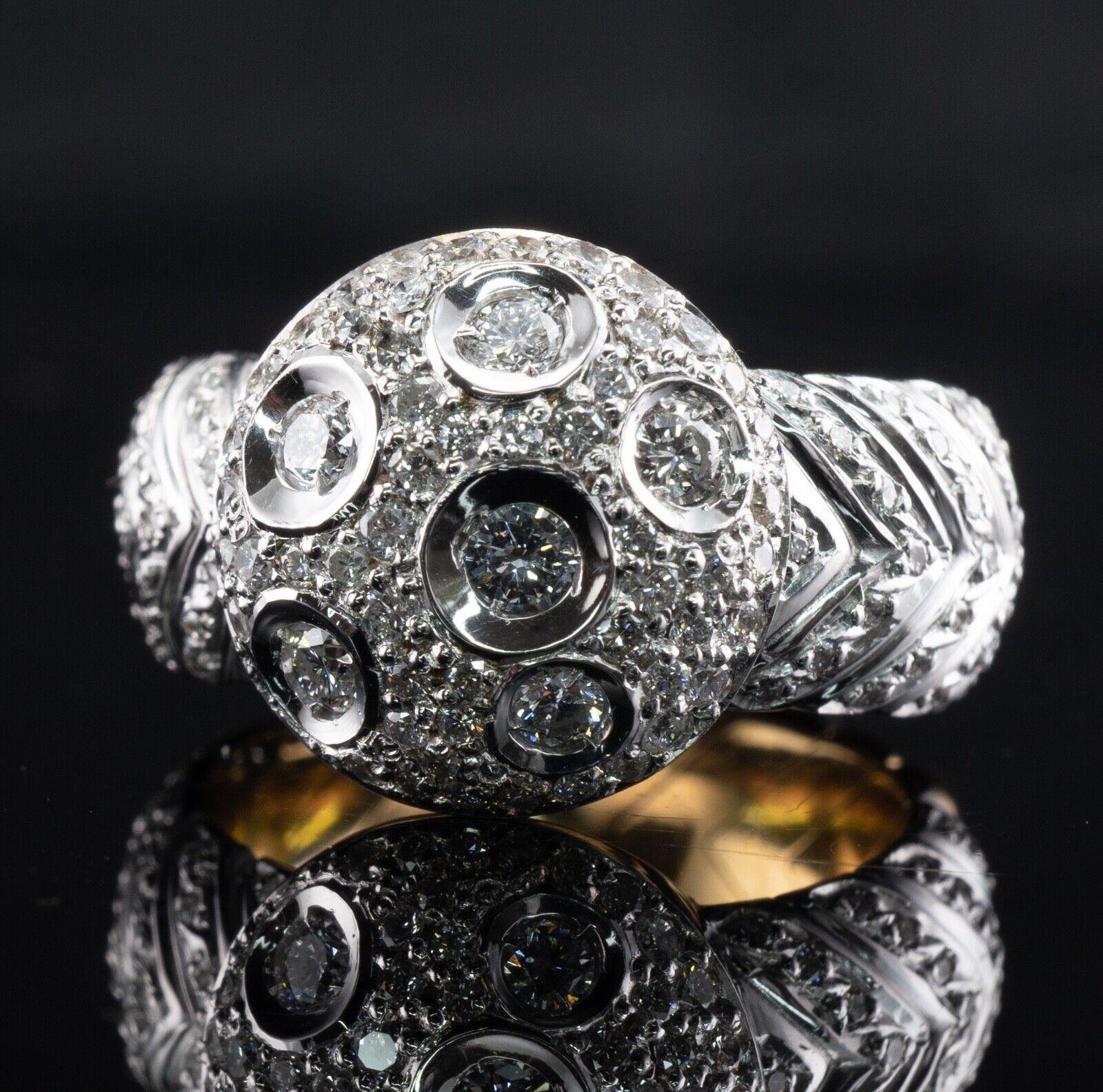 Diamond Ring 18K White Yellow Gold Band 1.25 TDW Moon in vendita 6