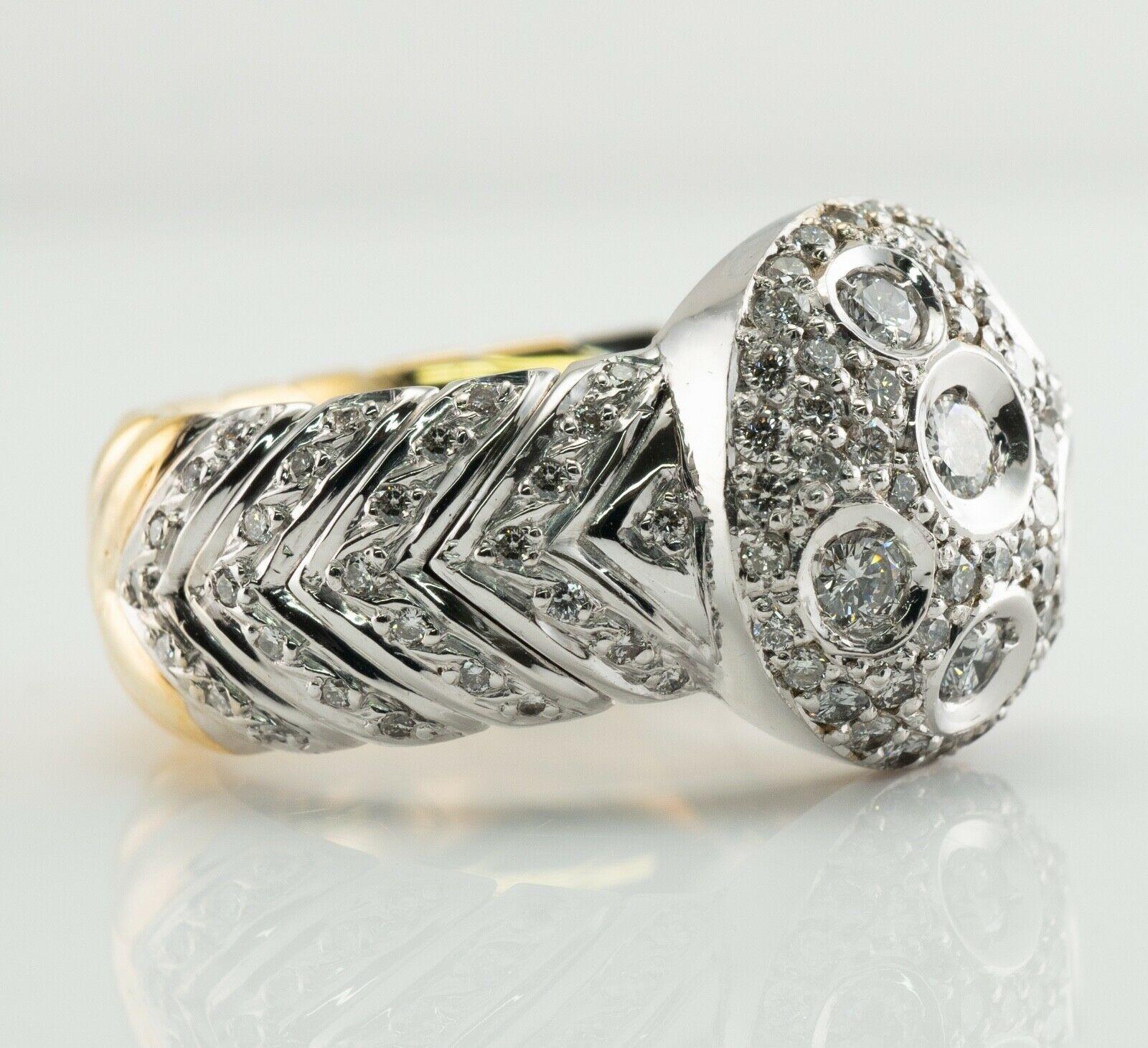Diamond Ring 18K White Yellow Gold Band 1.25 TDW Moon in vendita 3