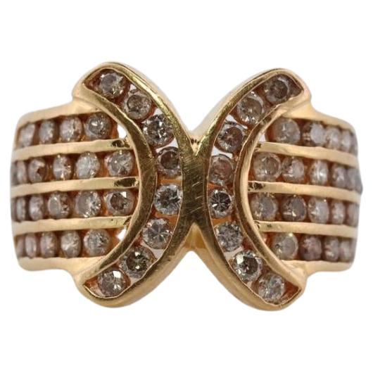 Diamond Ring. 18k Yellow Gold 1CTW Diamond Ring. Double C X Crossover Channel For Sale