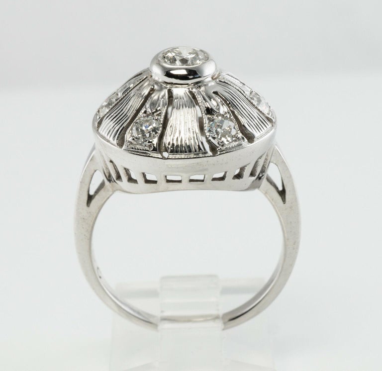 Diamond Ring .55 TDW 14K White Gold Floral Vintage For Sale at 1stDibs