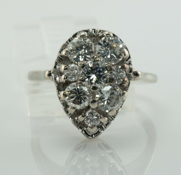 Diamond Ring .90 Cts 14K White Gold Pear Shape Vintage For Sale at 1stDibs