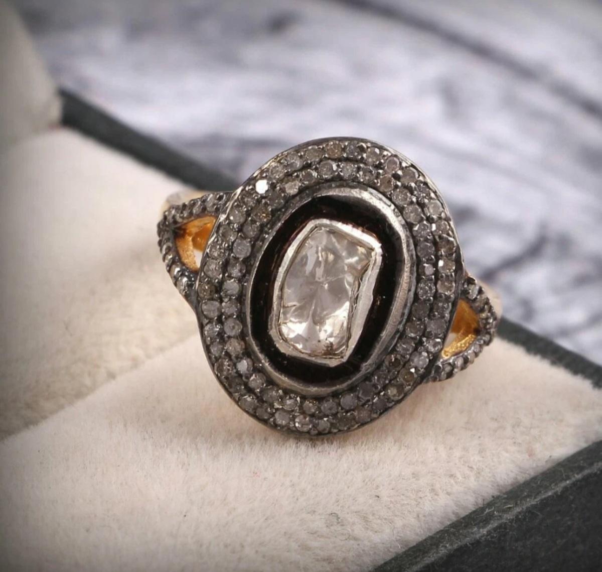 Diamond Ring 925 Silver Rosecut Diamond Handmade Ring Natural Polki Diamond Ring For Sale 2