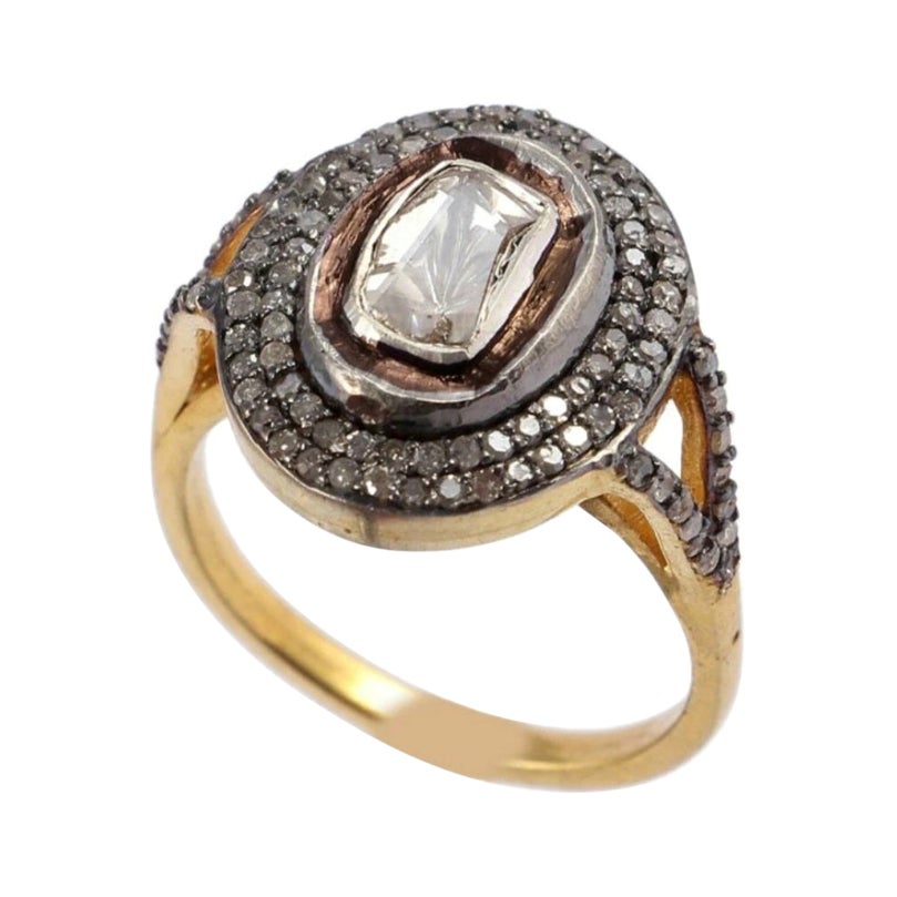 Anello con diamante 925 A. Silver Rosecut Diamante fatto a mano Anello con diamante Nature Polki