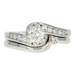 Diamond Ring and Wedding Band, Platinum Bypass Round Brilliant .68 Carat