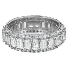 Anello con diamante taglio Baguette e rotondo in oro bianco 14K 4.75Cttw