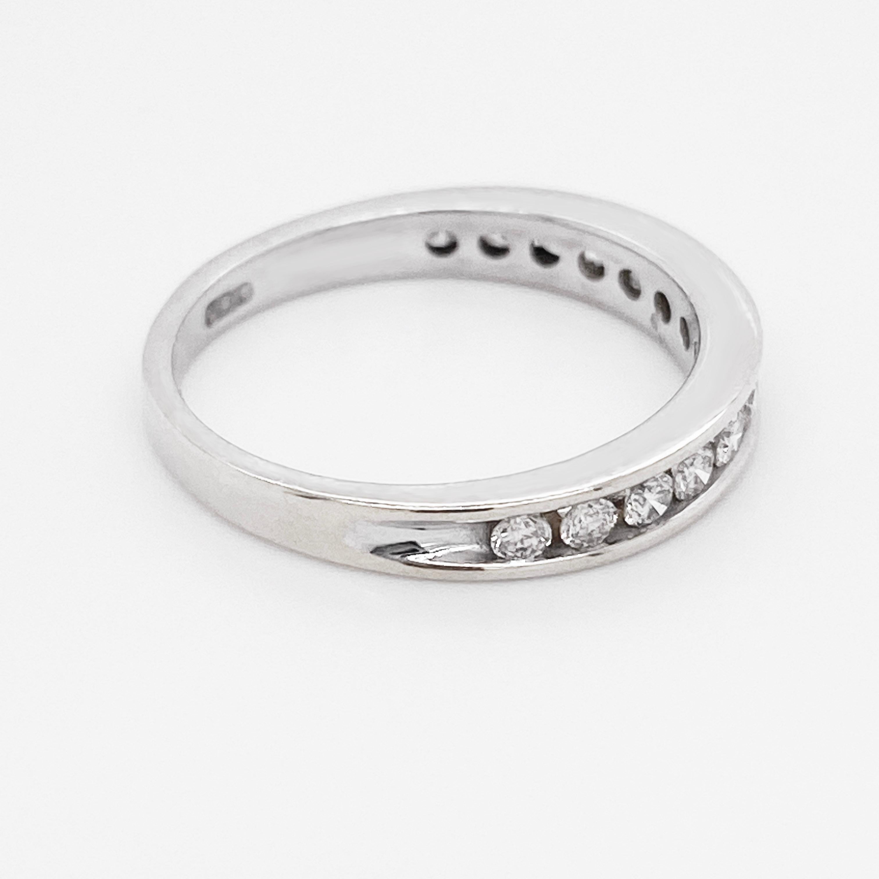 Moderne Anneau de mariage en or blanc 14 carats avec diamants, anneau en forme de canne, empilage, de 3/4 carat en vente