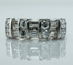 Diamond Ring Band 14K White Gold Round Baguettes 1.27 TDW