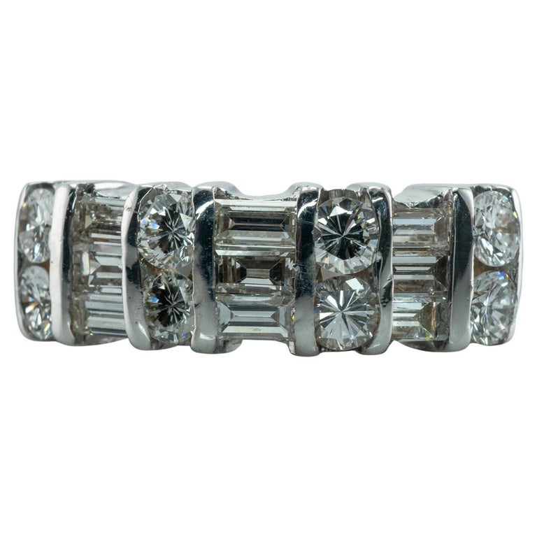 Diamond Ring Band 14K White Gold Round Baguettes 1.27 TDW For Sale at ...