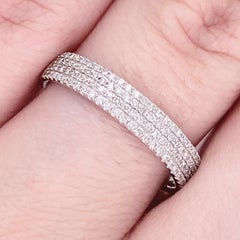 Diamond Ring Band, 4 Row Ring, 14 Karat White Gold, Stack, Fashion, Modern