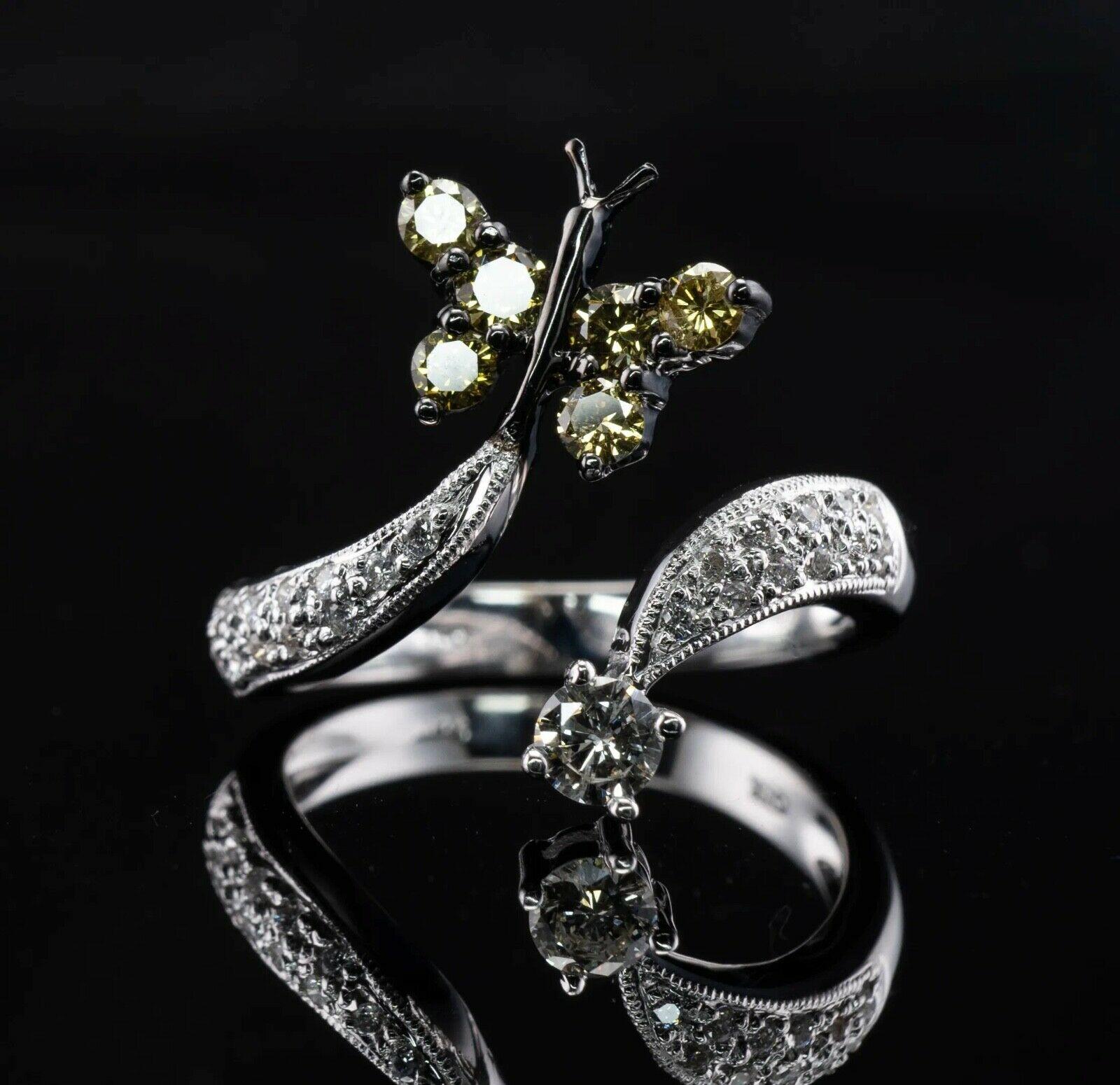 Women's Diamond Ring Butterfly 18K White Gold Estate For Sale