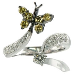 Vintage Diamond Ring Butterfly 18K White Gold Estate