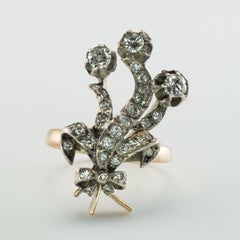 Diamond Ring Cluster 14K Gold Vintage Floral Sterling Silver Top