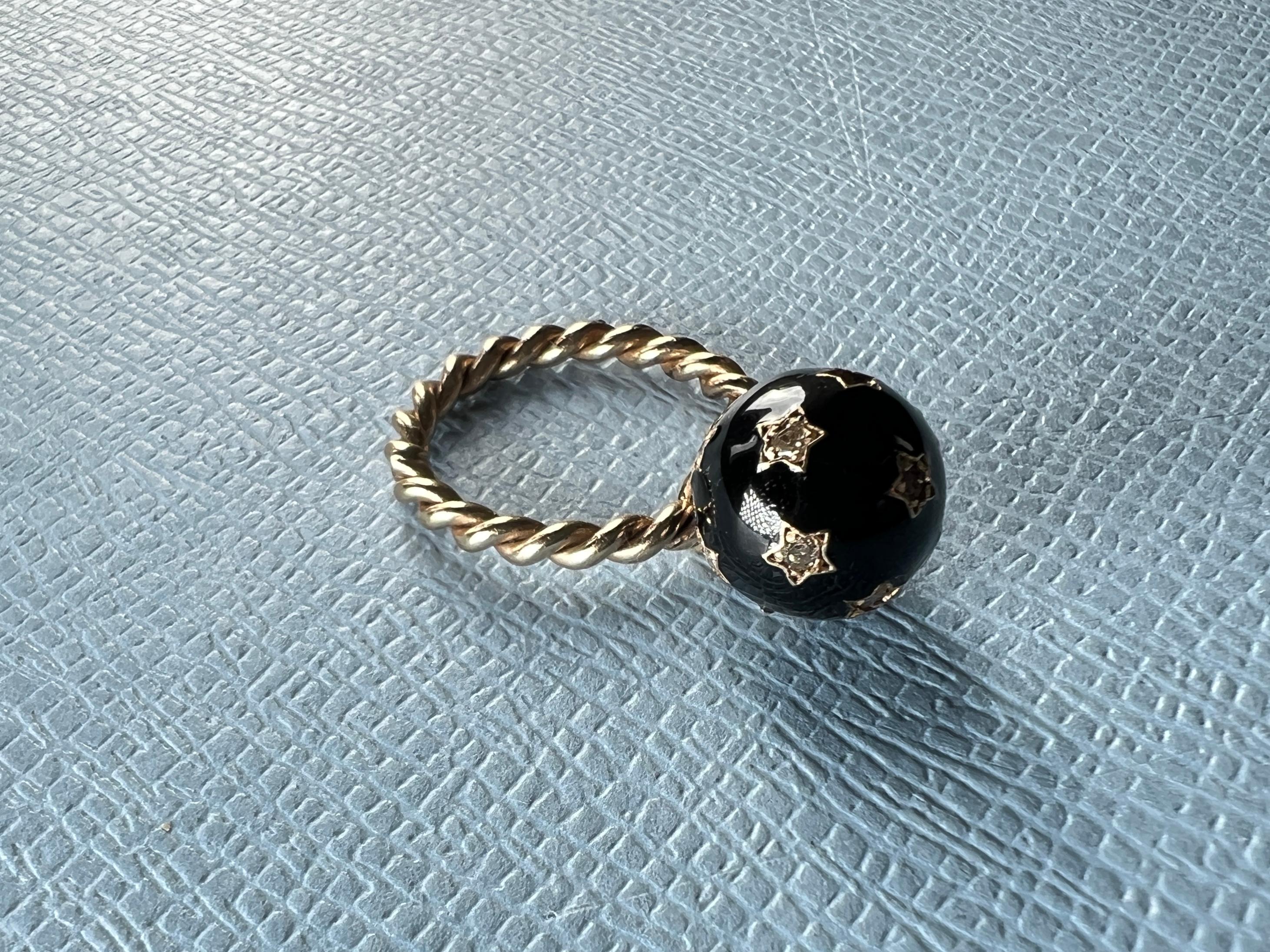 Single Cut Diamond Ring Dangling Enamel For Sale