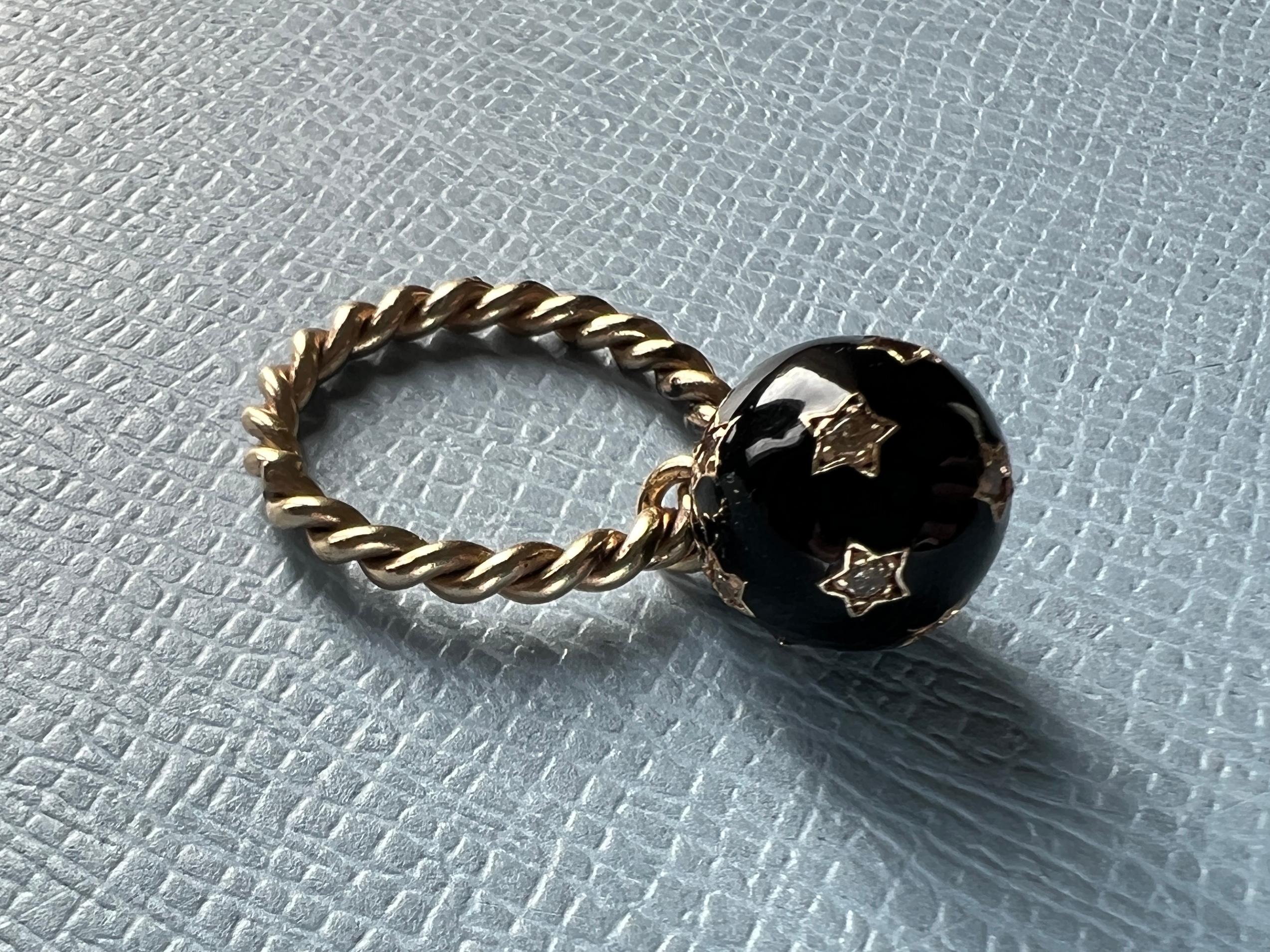 Diamond Ring Dangling Enamel In New Condition For Sale In Los Angeles, CA