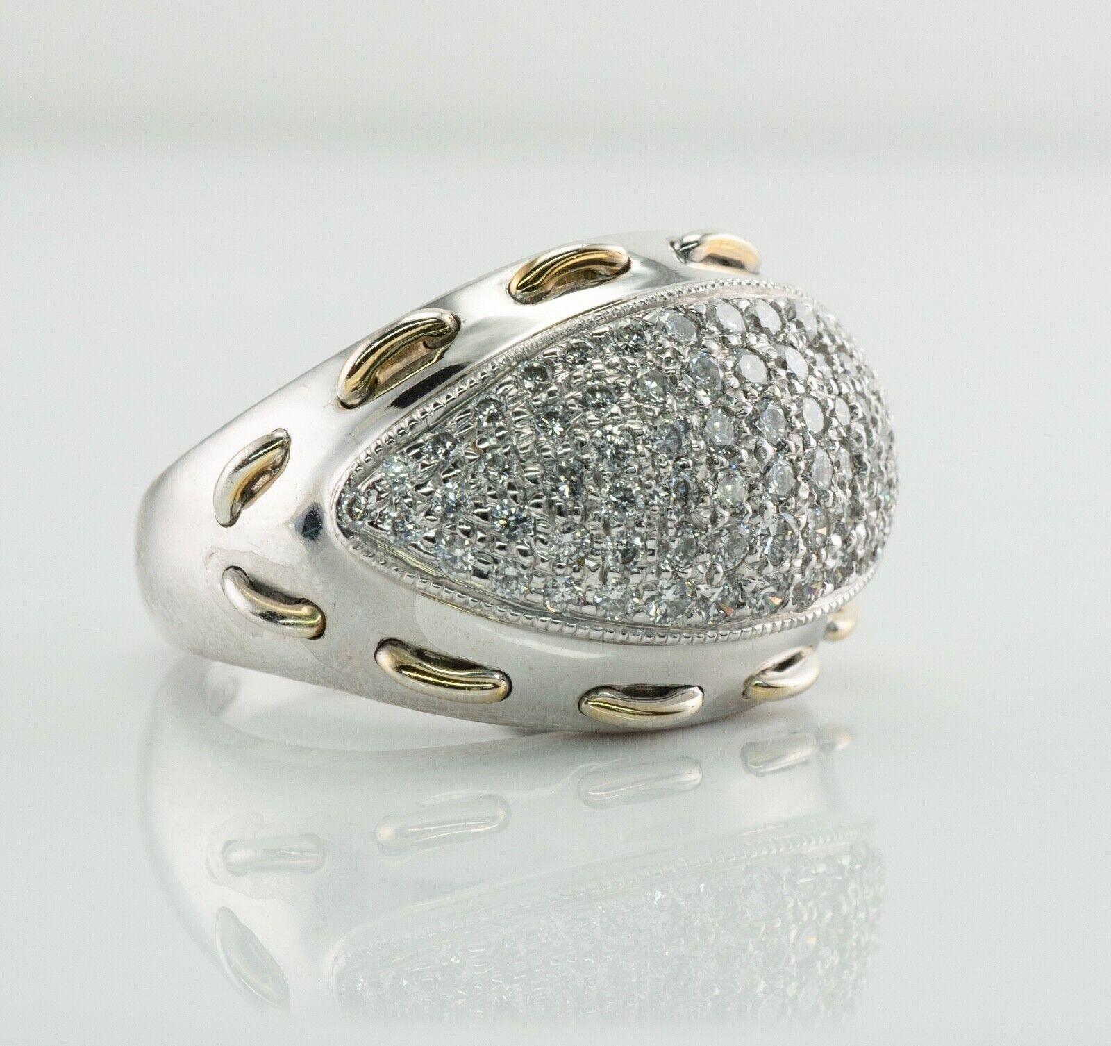 Diamantring gewölbter 14K Goldband Vintage 1,20 TDW mit Diamanten

Dieser wunderschöne gewölbte Ring ist aus massivem 14-karätigem Weißgold mit Akzenten aus Gelbgold gefertigt. Die Vorderseite des Rings ist mit weißen und feurigen Diamanten der