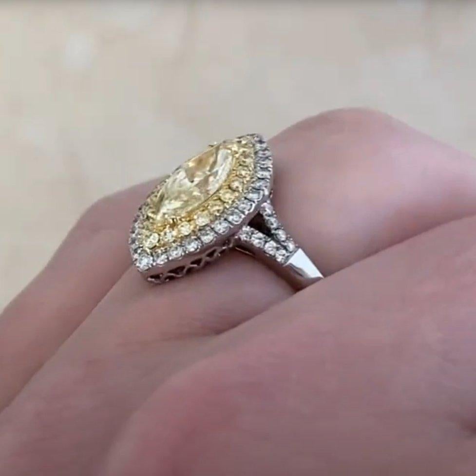 Oval Cut Diamond Ring Double Halo, (Approx. 0.80-Carats) Marquis Cut Yellow Diamond For Sale