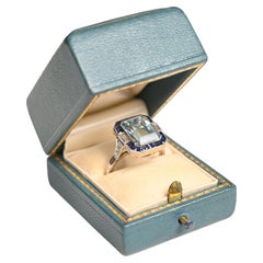 Diamond Ring Double Halo Platinum (Approx. 3.4-Carats) Emerald Cut Aquamarine