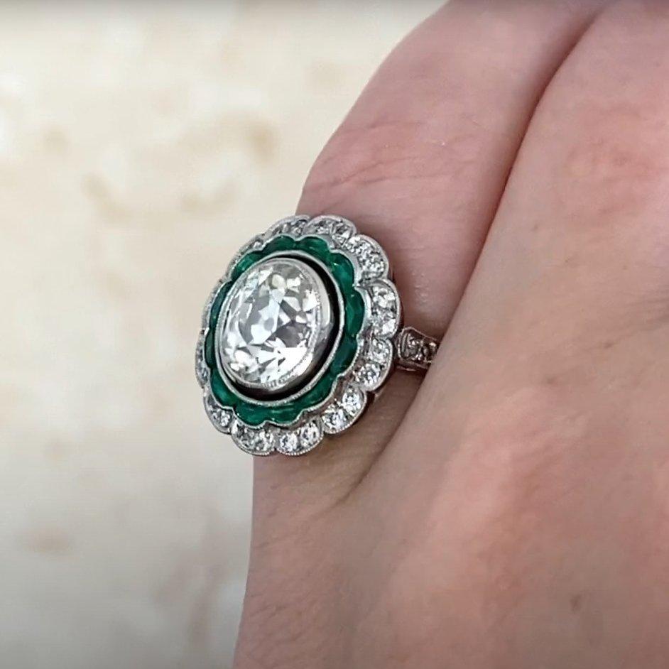 Diamantring mit doppeltem Halo aus Platin, (ca. 1,70 Karat) Diamant im alteuropäischen Schliff Damen im Angebot