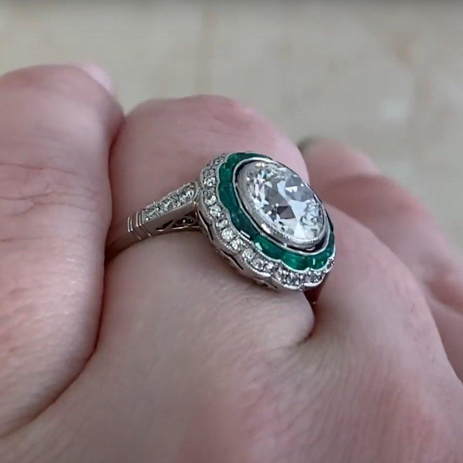 Taglio antico europeo Anello con diamante a doppio alone in platino, diamante vecchio taglio europeo (circa 1,60 carati) in vendita