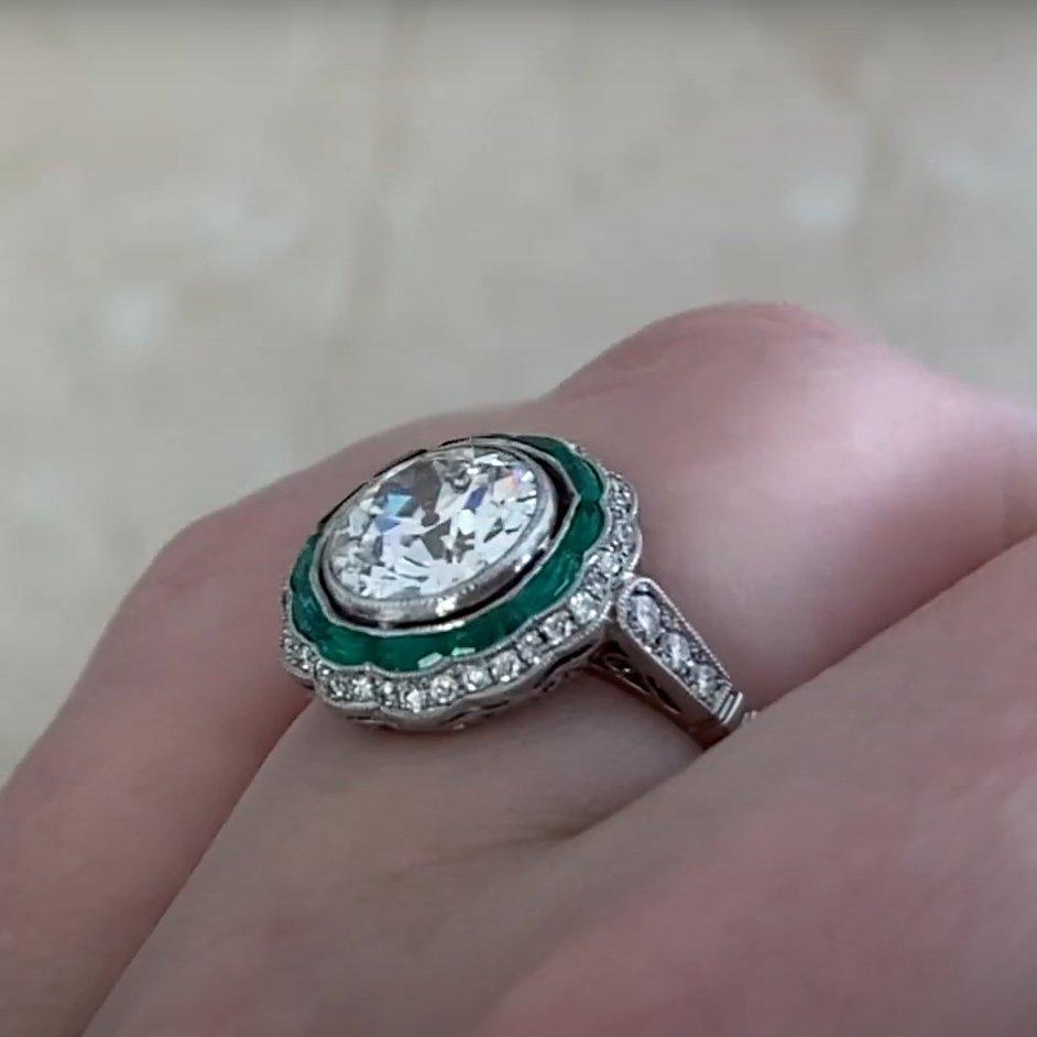 Anello con diamante a doppio alone in platino, diamante vecchio taglio europeo (circa 1,60 carati) In condizioni ottime in vendita a New York, NY