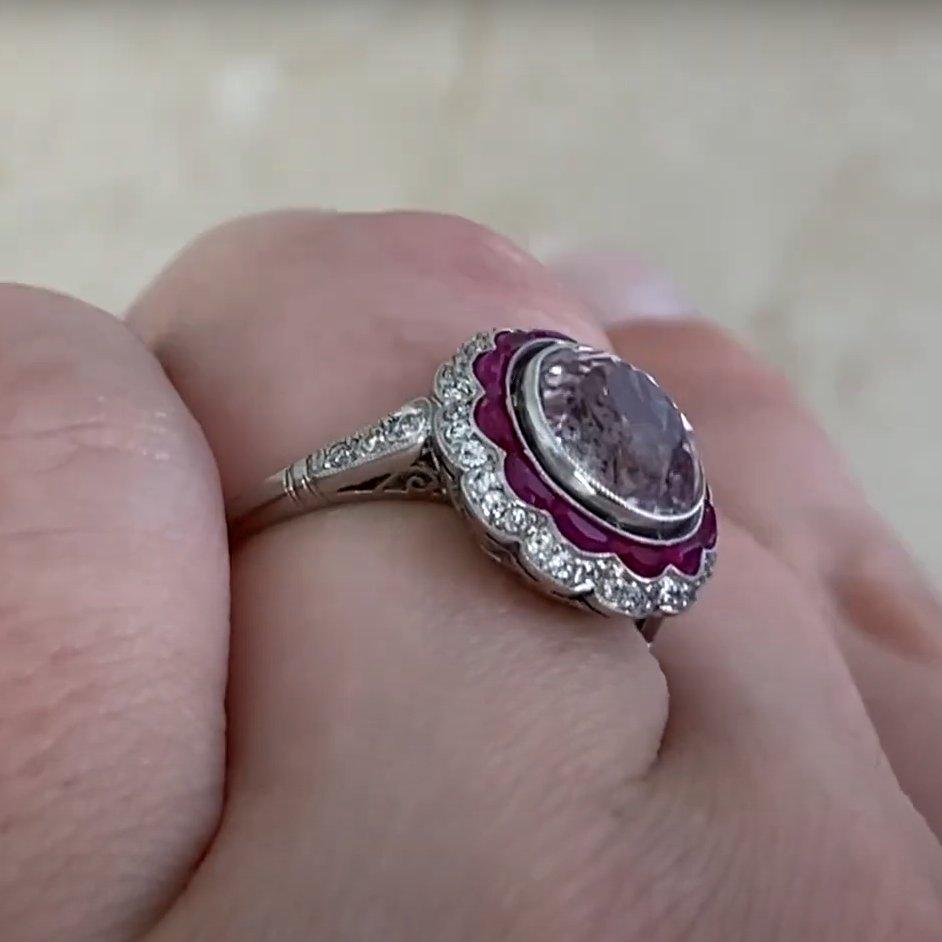 Taglio rotondo Anello con diamante a doppio alone in platino, Kunzite taglio rotondo (circa 2,50 carati) in vendita