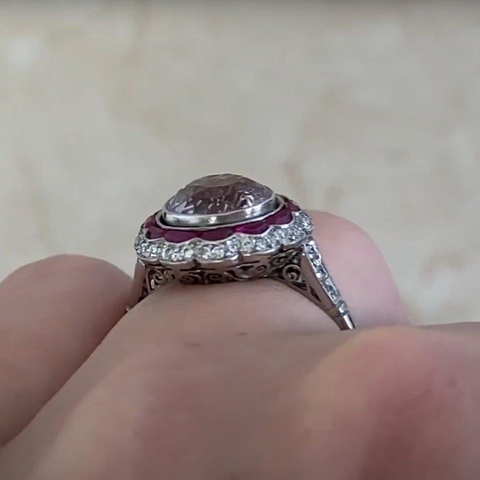 Anello con diamante a doppio alone in platino, Kunzite taglio rotondo (circa 2,50 carati) In condizioni ottime in vendita a New York, NY