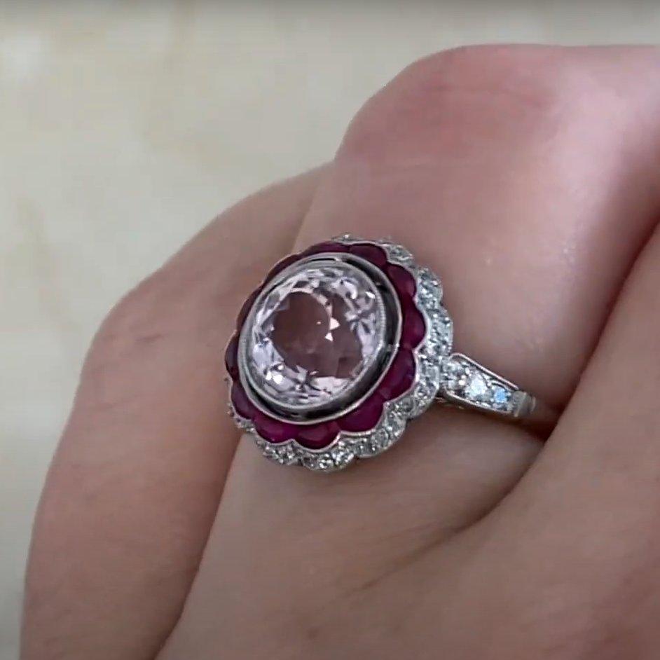 Donna Anello con diamante a doppio alone in platino, Kunzite taglio rotondo (circa 2,50 carati) in vendita