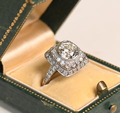 GIA 2.10 Carat Old European Ring. Diamond Double Halo Engagement Ring I SI1 Plat