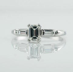 Diamond Ring Emerald cut 14K White Gold Band .63cts Three stones Engagement