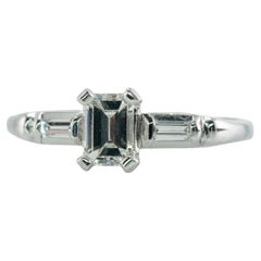 Diamond Ring Emerald cut 14K White Gold Band .63cts Three stones Engagement