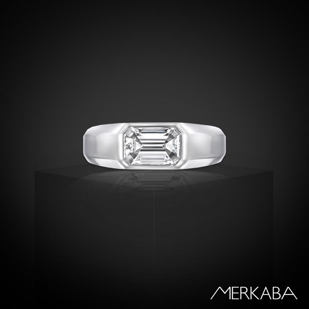 This everyday essential, emerald cut diamond platinum ring, is a must have unisex item, created by Merkaba Jewelry. It may be worn as an engagement , cocktail or promise ring. We cater to the world's most avid gem and jewelry collectors