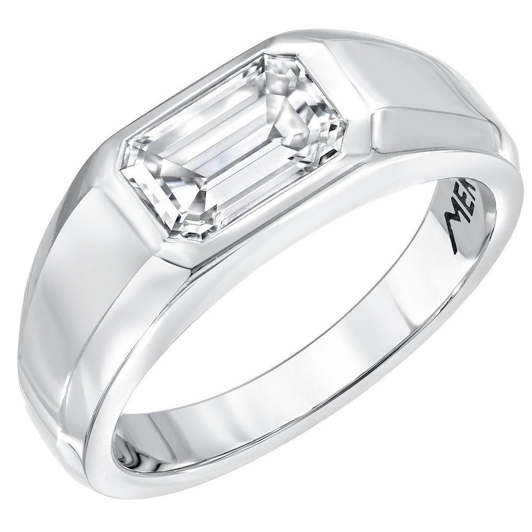 Diamond Ring Emerald Cut Platinum Unisex GIA Certified 1.16 Carat E/IF