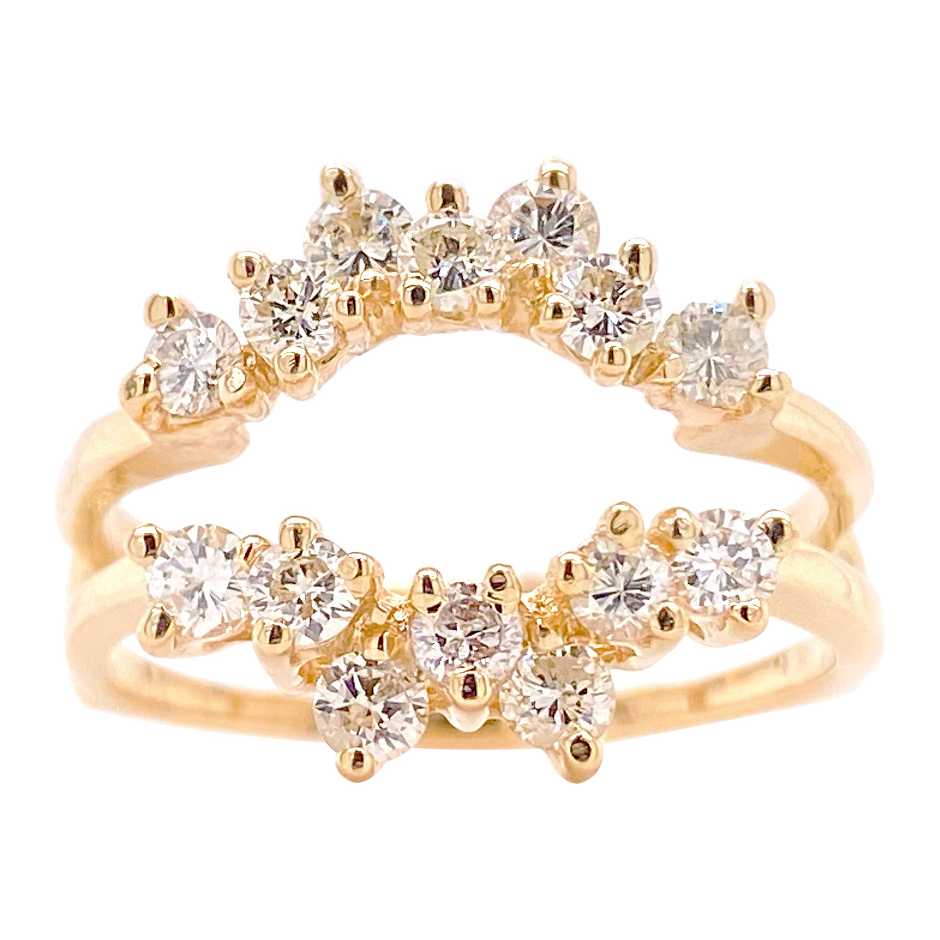 Rehausseur de bague et d'alliance en or jaune avec 14 diamants et veste en grappe de diamants