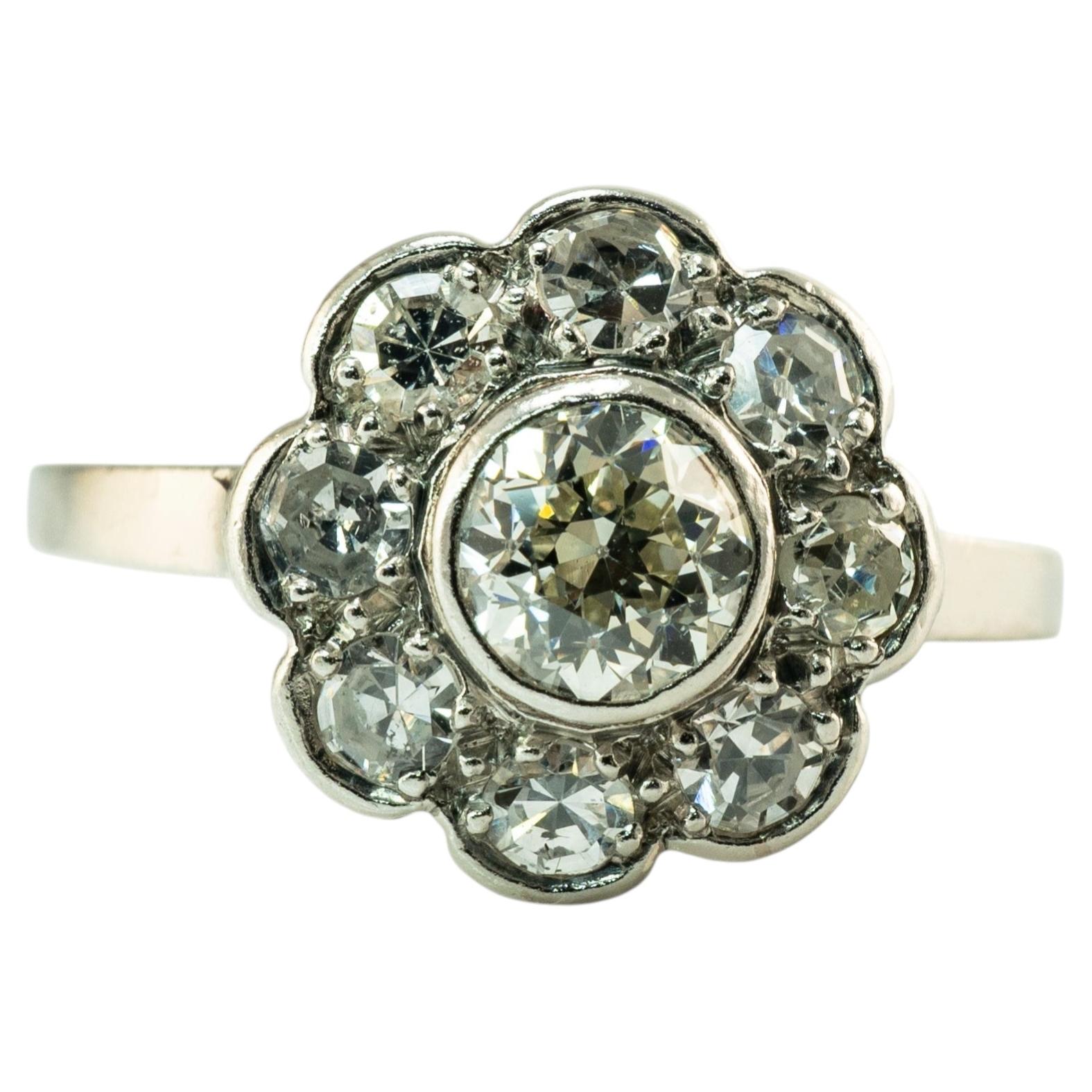 Diamond Ring European and Mine diamonds 1.14 TDW 18K White Gold Floral Ring