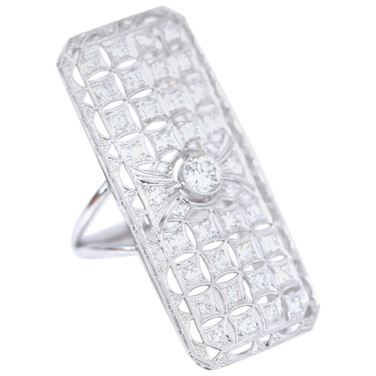 Long Dimond Rings Diamond Ring Extra Long Design White Gold, 1930 For Sale at 1stDibs