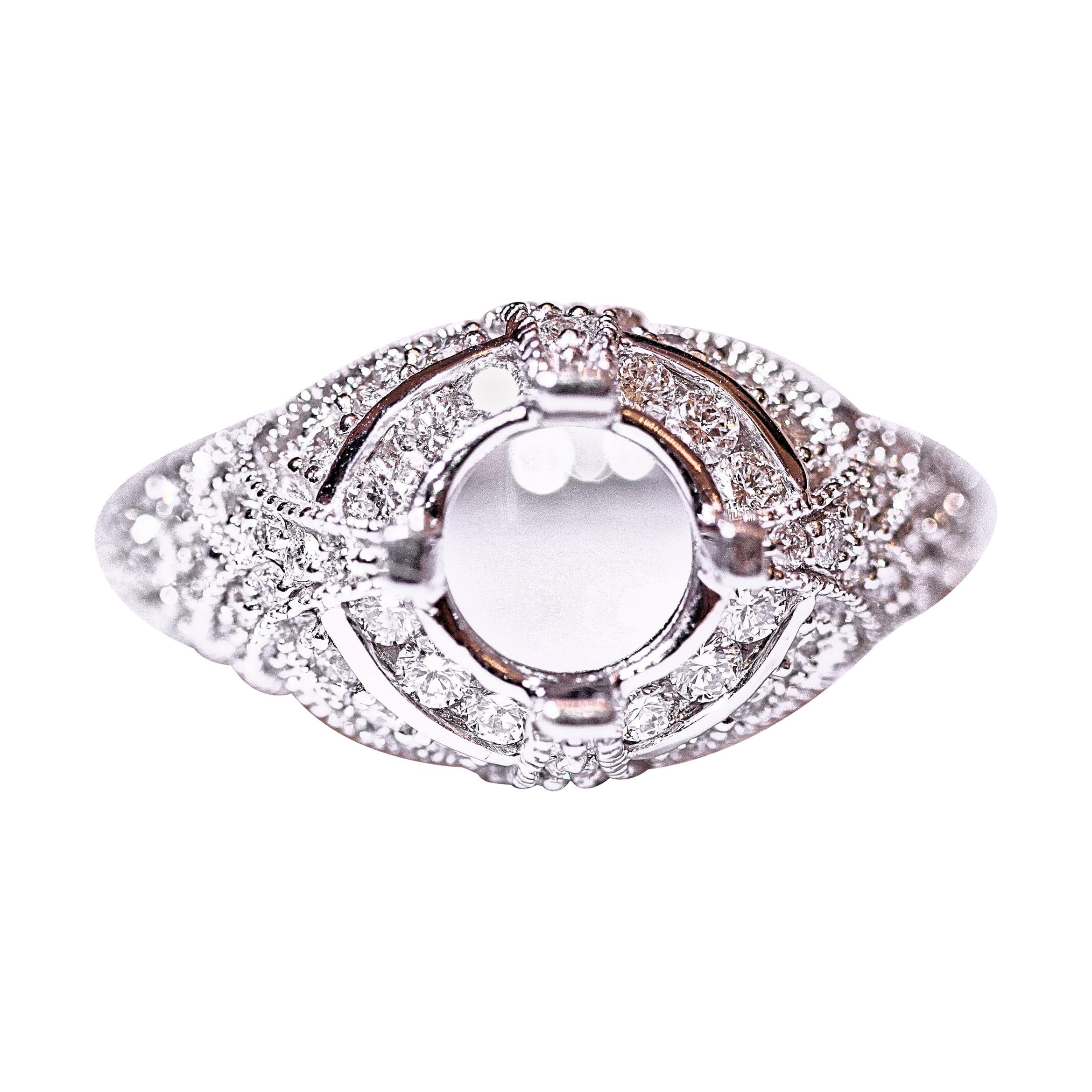 Diamond Ring Fashion Ring 14 Karat White Gold Antique Design .96 Carat For Sale