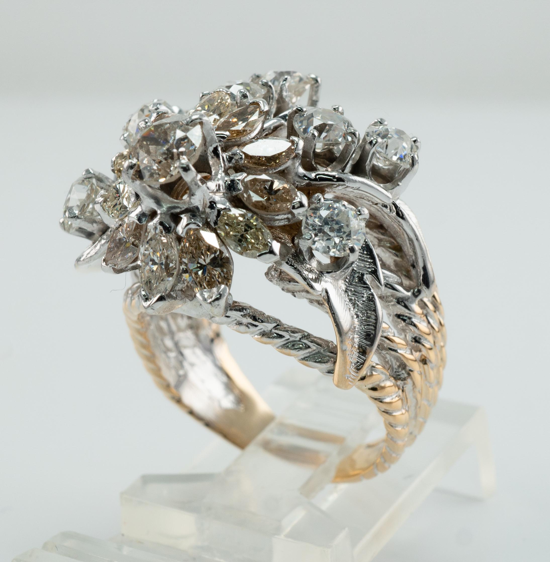 Diamant-Ring-Blume aus 14 Karat Gold  Cocktail-Vintage TDW, 4,07 im Angebot 4