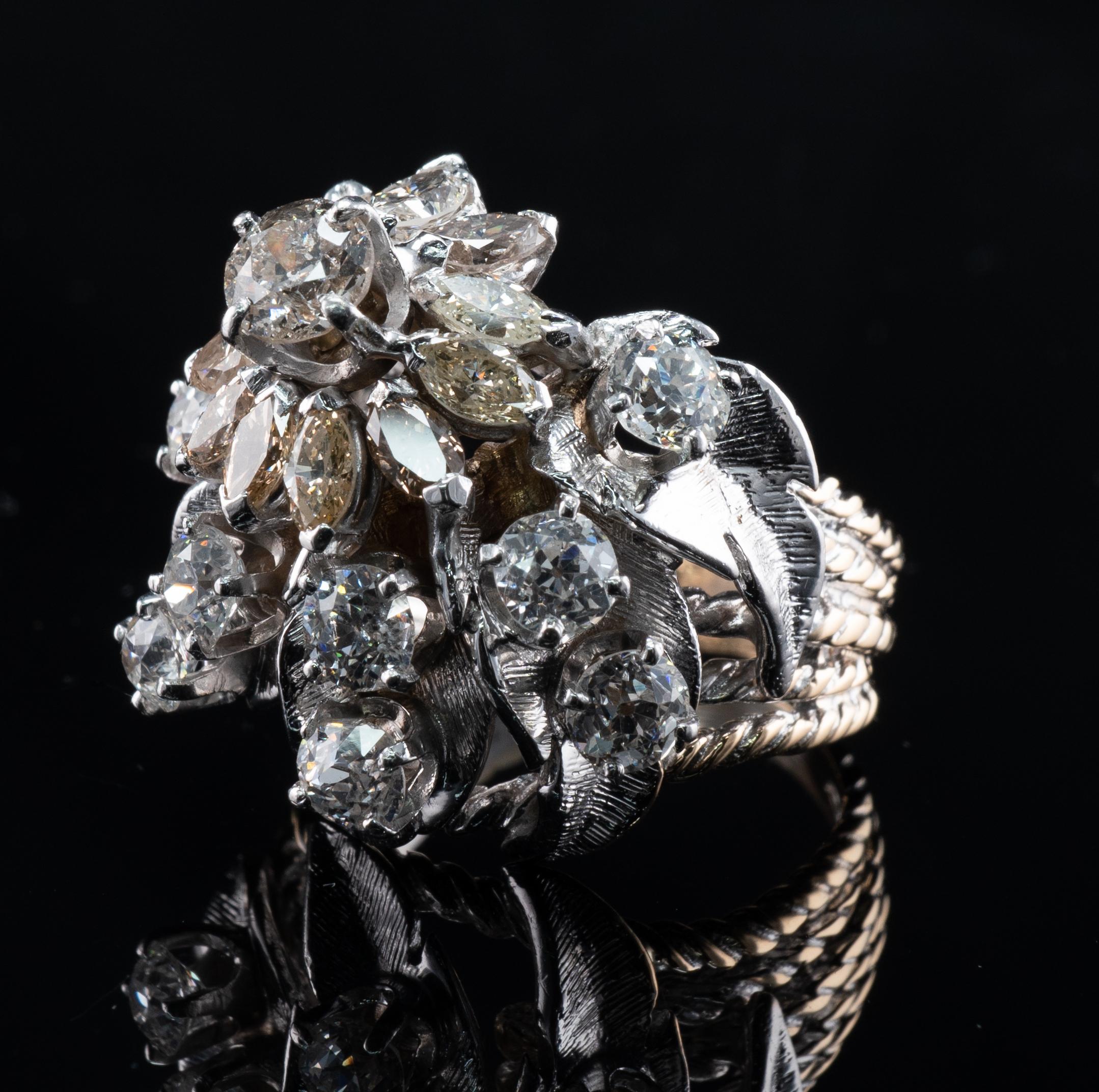 Diamant-Ring-Blume aus 14 Karat Gold  Cocktail-Vintage TDW, 4,07 im Angebot 7