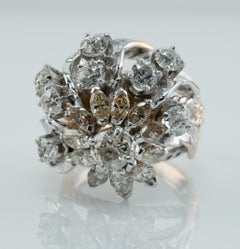 Diamond Ring Flower 14K Gold  Cocktail Vintage 4.07 TDW